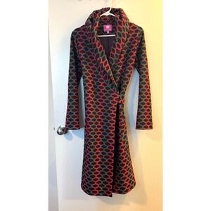Wool wrap coat dress, perfect for cool spring nights, calf length, XS, pink teal